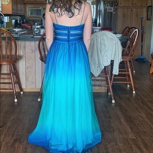 Blue & Seafoam Green Ombré Paneled Formal Dress